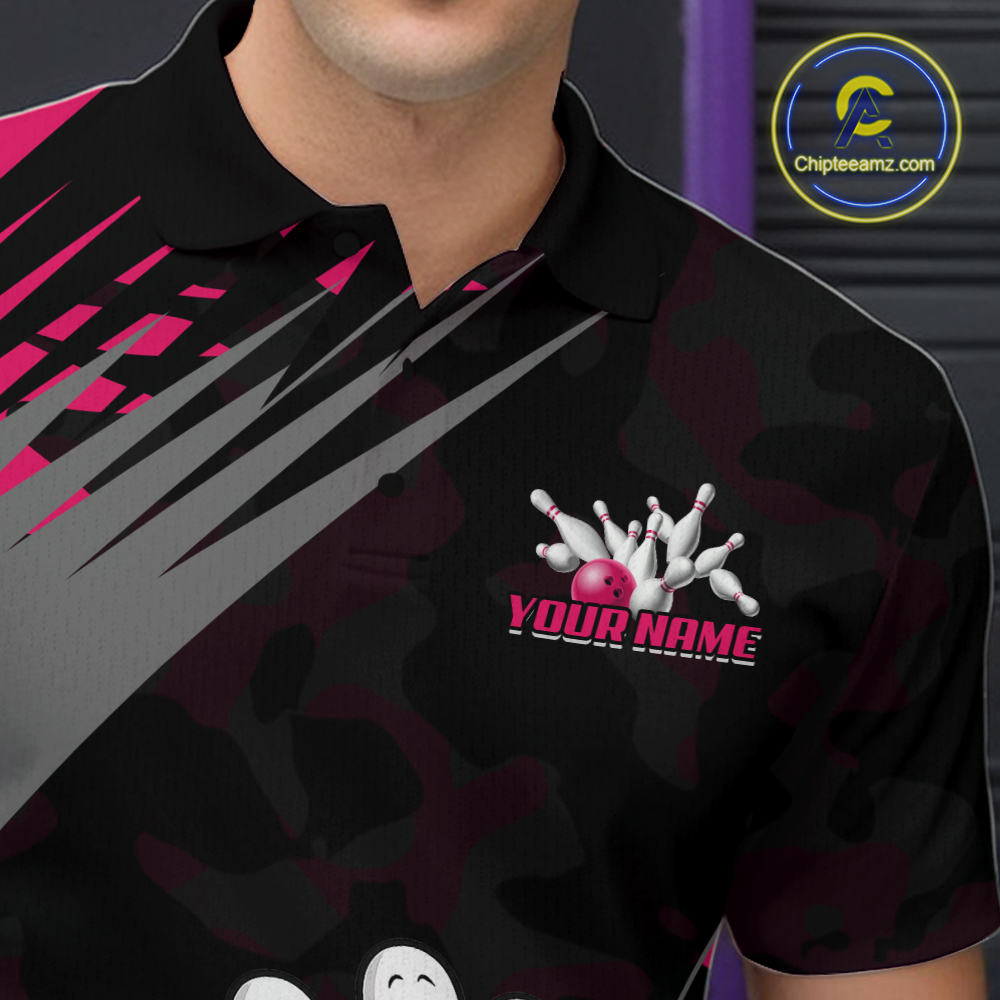 Custom Pink Funny Bowling Shirt Crazy Bowling Jersey Men Polo & 1/4 Zip Bowling Outfit QZT785