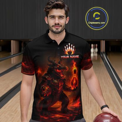 Personalized Red Flame Crocodile Bowling Team Shirt for Men Polo & Quarter-Zip Bowling Outfit QZT742