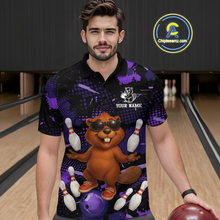 Load image into Gallery viewer, Custom Purple Funny Beaver Bowling Team Shirt Men Bowling League Jersey Polo Bowling Outfit QZT764