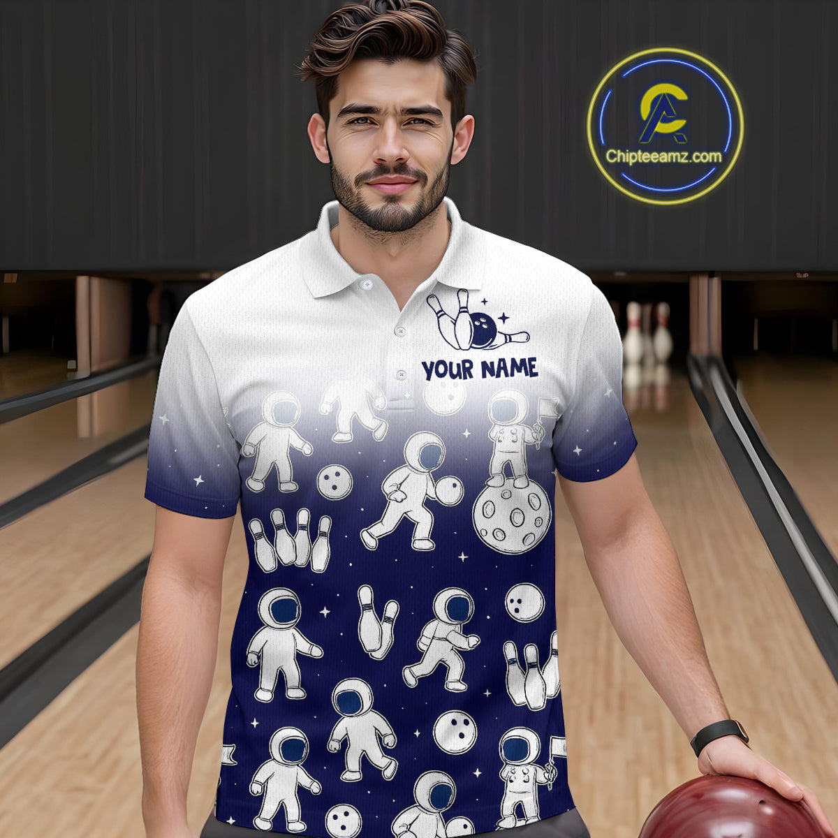 Astronaut Bowling Shirts for Men Women Team Bowling Polo & Quarter Zip Shirts MBL153