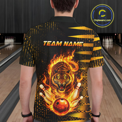 Custom Flame Tiger Bowling Team Jersey Bowling Shirt for Men Bowling League Polo & 1/4 Zip HNT201