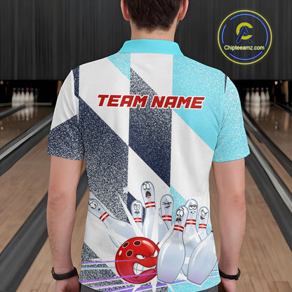 Blue Bowling Shirts for Team Women Men Custom Bowling Polo and 1/4 Zip Shirt MBL226