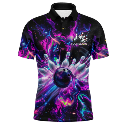 Custom Watercolor Pink Purple Bowling Jersey for Men Bowling Team Shirts Polo & 1/4 Zip HNT268