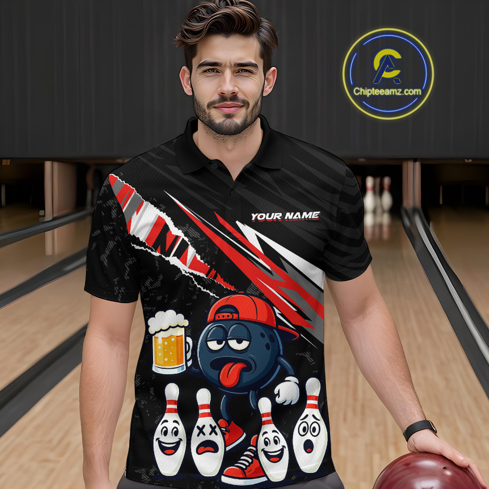 Custom Red Beer Bowling Jersey for Men Bowling Team Shirts Bowling Uniform Polo & 1/4 Zip HNT133