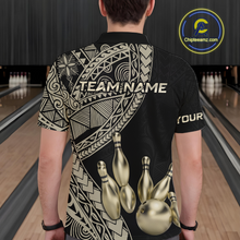 Load image into Gallery viewer, Black and Gold Tribal Pattern Bowling Jersey for Men Bowling Uniform Bowling Team Shirts HNT225