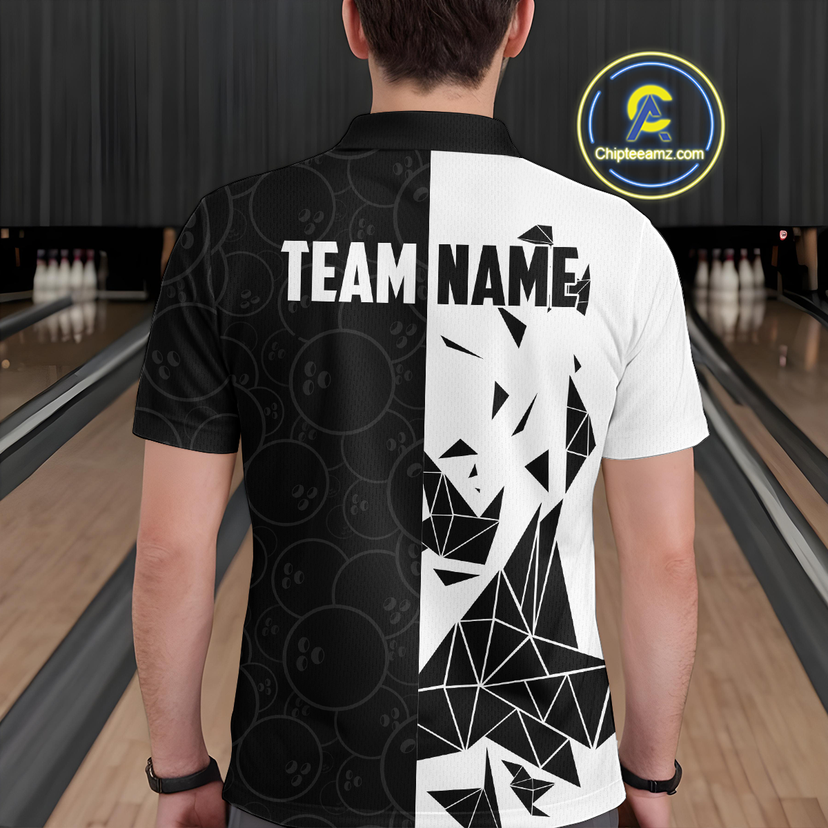 Black & White Bowling Shirts for Women Men Custom Team Bowling Polo&1/4 Zip Shirt MBL174