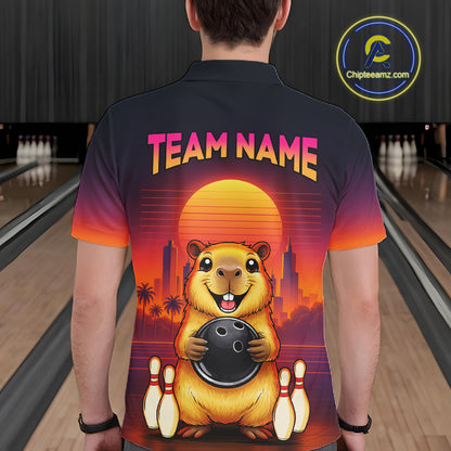 Custom Retro Capybara Bowling Jersey for Men Bowling Team Shirts Bowling Polo & 1/4 Zip HNT260