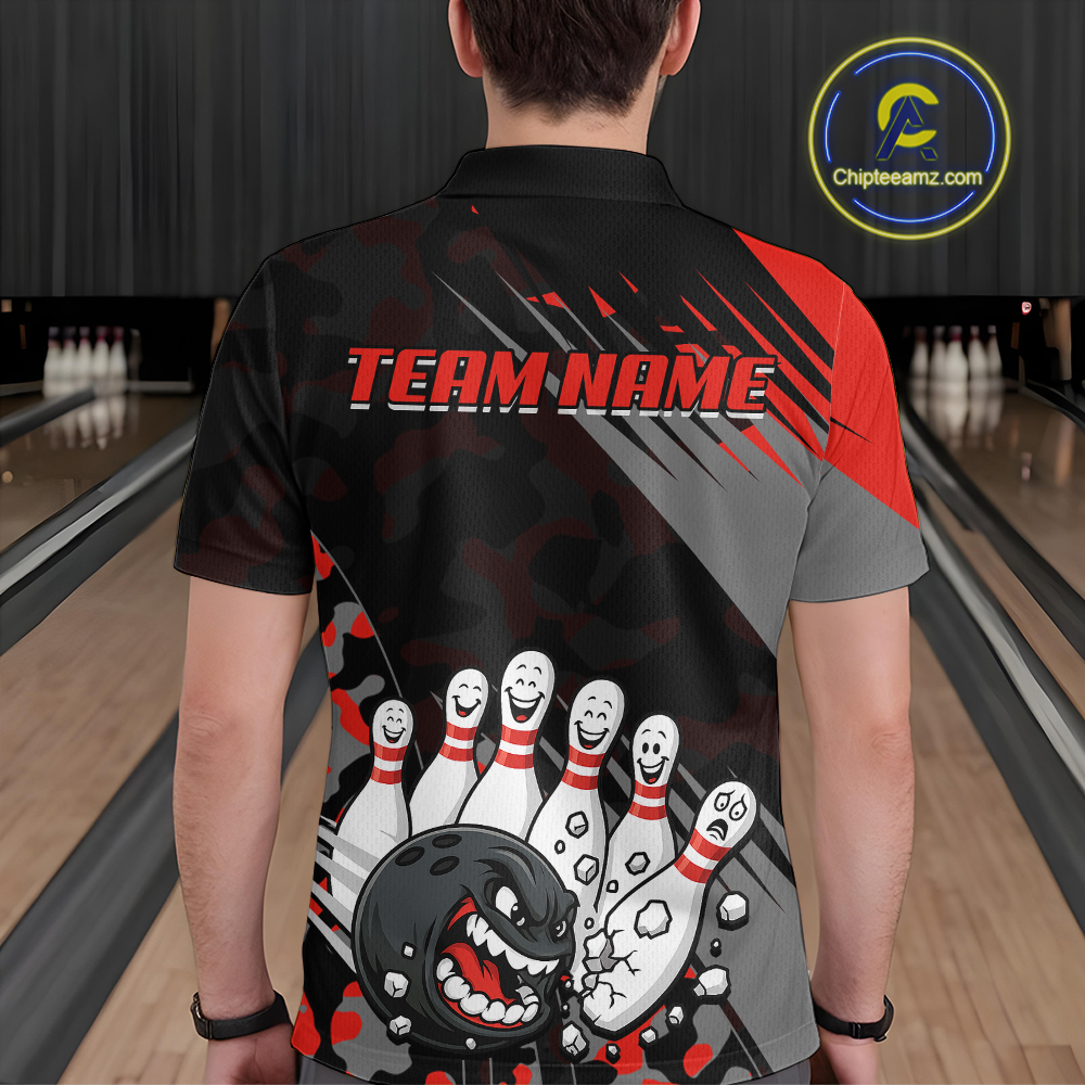 Custom Red Funny Bowling Shirt Crazy Bowling Jersey Men Polo & 1/4 Zip Bowling Outfit QZT785