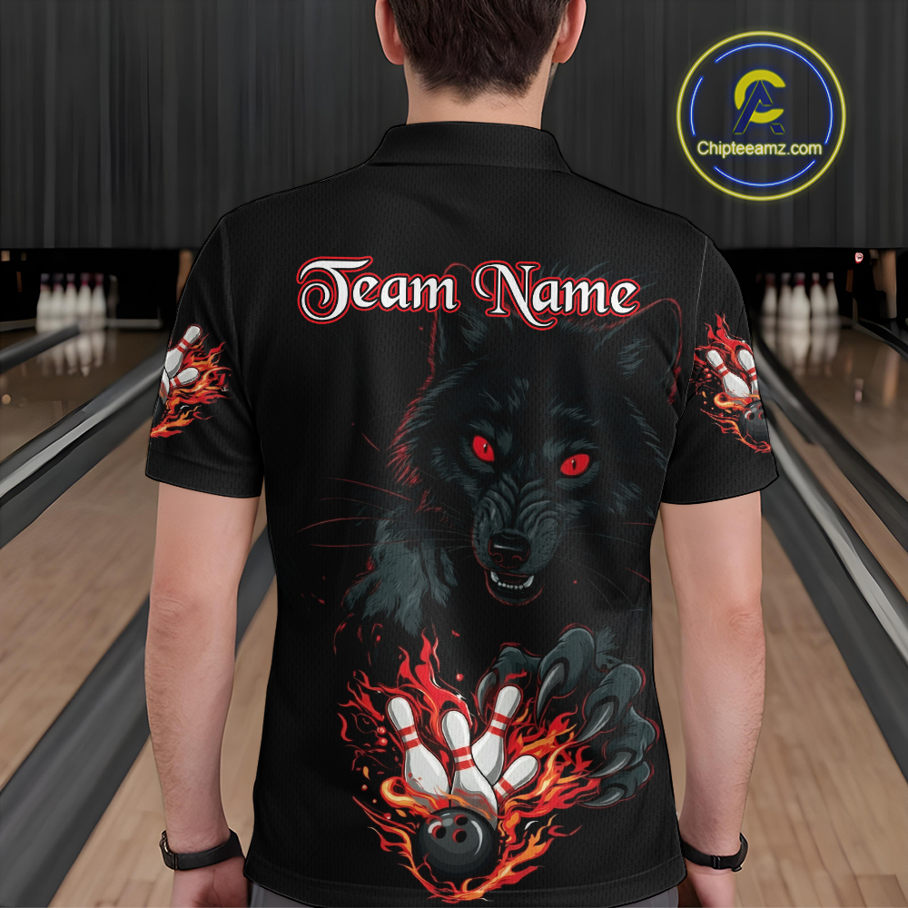Custom Flame Wolf  Bowling Jersey for Men Bowling Uniform Polo & 1/4 Zip Bowling Team Shirts HNT144