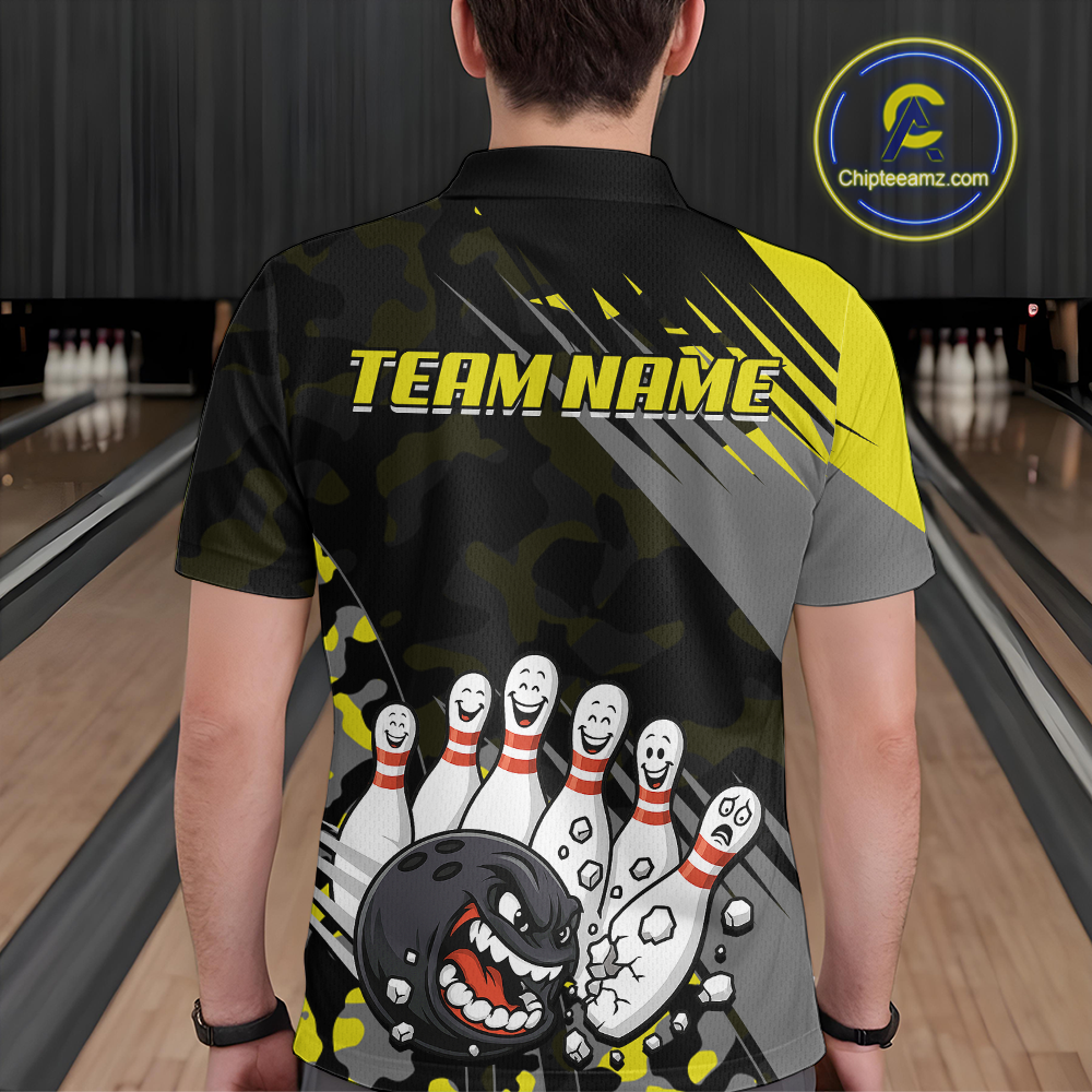 Custom Yellow Funny Bowling Shirt Crazy Bowling Jersey Men Polo & 1/4 Zip Bowling Outfit QZT785