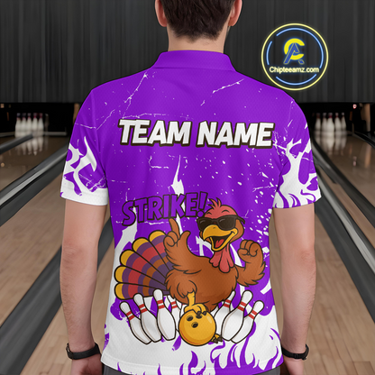 Custom Purple Funny Turkey Bowling Jersey for Men Thanksgiving Bowling Team Shirts HNT115