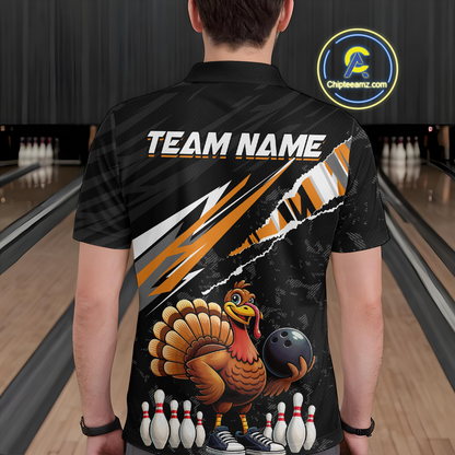 Custom Orange Funny Turkey Bowling Jersey for Men Thanksgiving Bowling Shirts Polo & 1/4 Zip HNT117