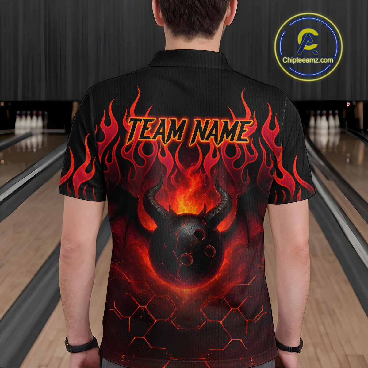 Red Flame Demon Bowling Ball Shirt for Men Custom Bowling Team Jersey QZT758