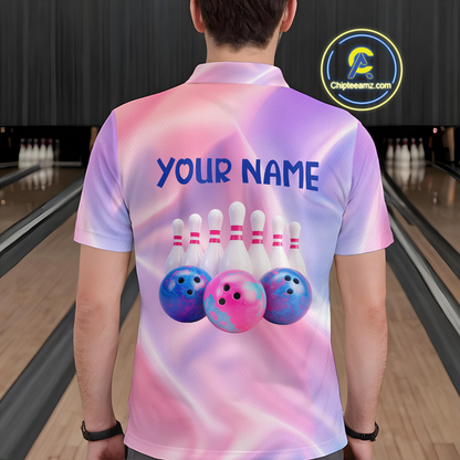 Custom Pink Bowling Shirts for Men Women Team Bowling Polo & Quarter Zip Shirts MBL114