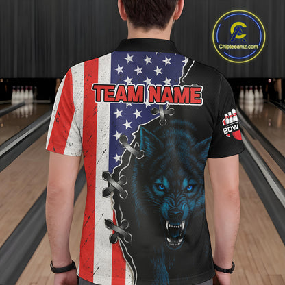 Patriotic Wolf Bowling Shirts for Team Men Women Wolf Bowling Jerseys American Flag MBL203