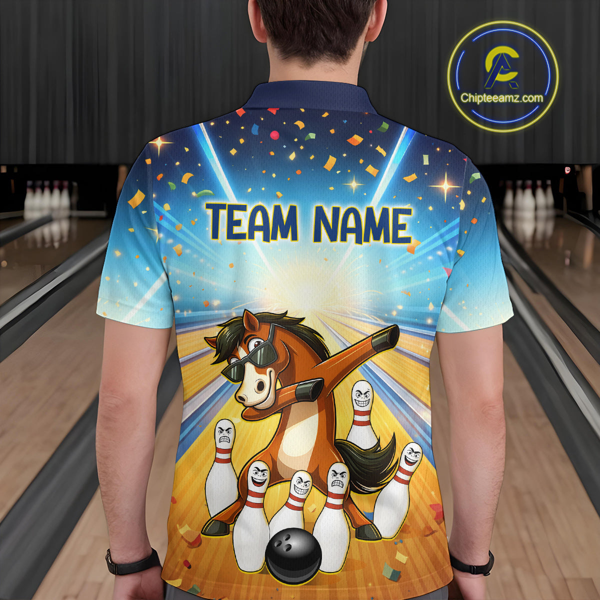 Funny Horse Bowling Jersey for Men Custom Bowling Team Shirts Bowling League Polo & 1/4 Zip HNT182