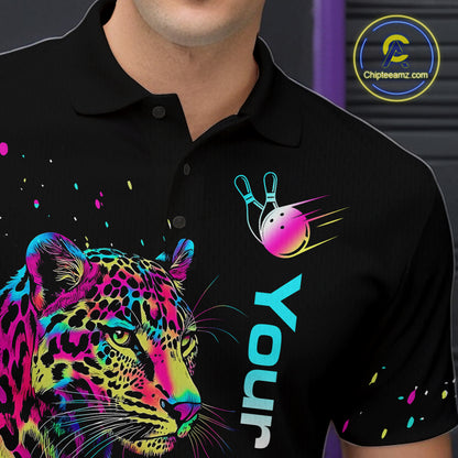 Custom Multicolor Leopard Bowling Shirts For Men Bowling Team Shirt Polo & 1/4 Zip HNT134