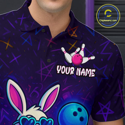 Custom Neon Funny Bunny Bowling Team Shirt Polo & 1/4 Zip Bowling Jersey for Men QZT789