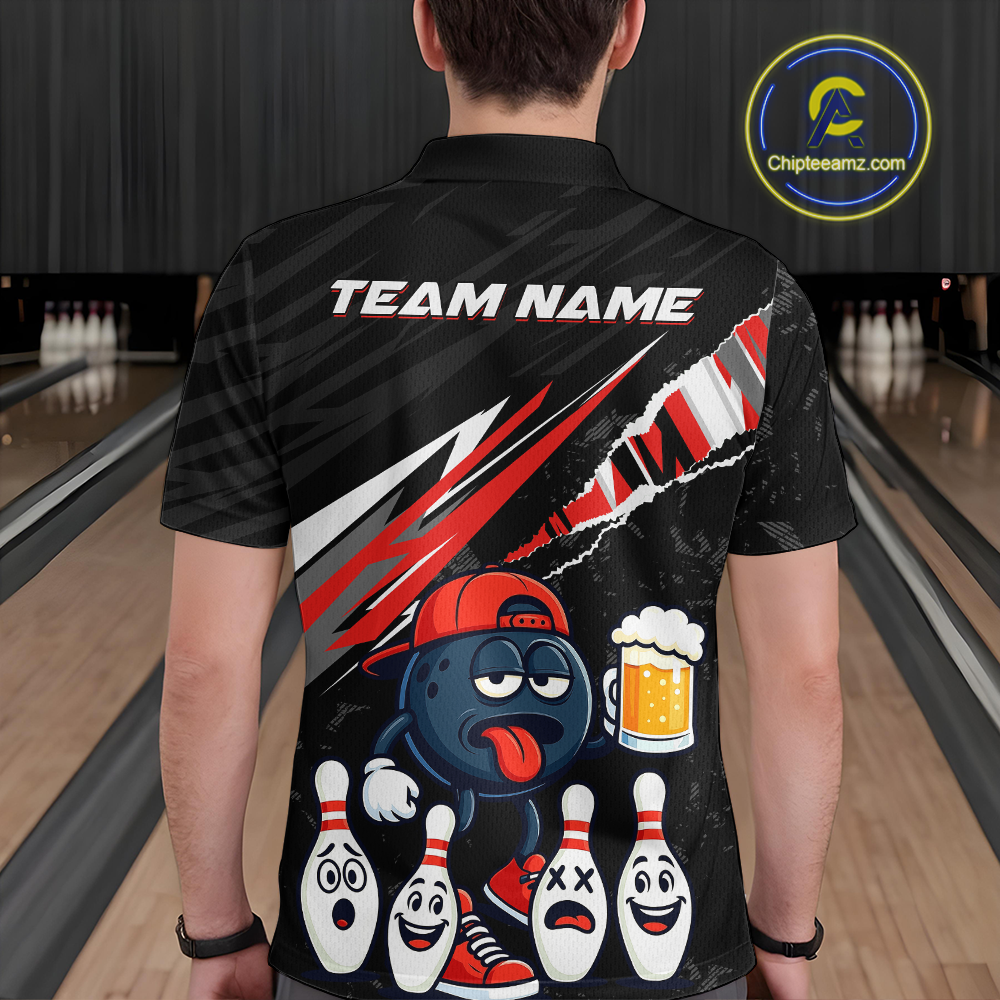 Custom Red Beer Bowling Jersey for Men Bowling Team Shirts Bowling Uniform Polo & 1/4 Zip HNT133