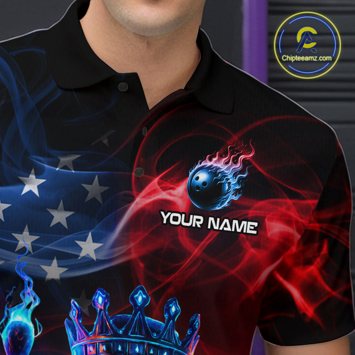 Custom American Flag Bowling Shirt Hero Bowling Ball Pin Polo & 1/4 Zip Bowling Jersey for Men QZT800