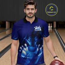 Load image into Gallery viewer, Blue Bowling Shirts for Team Women Men Custom Wolf Bowling Jerseys for Couples MBL202