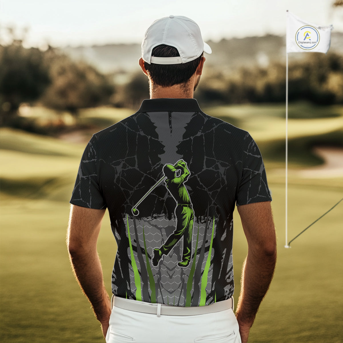 Black Camo Mens golf polo shirts custom golf attire for mens, golfing gifts | Green NQS9995