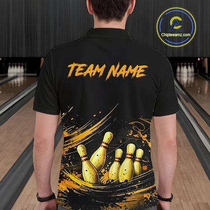 Custom Black & Gold Bowling Shirt for Men Bowling Team Jersey Bowling Outfit Polo & Quarter-Zip QZT988