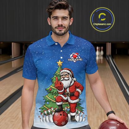 Custom Funny Santa Christmas Bowling Jersey for Men Bowling Team Shirts Polo & 1/4 Zip HNT139