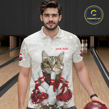 Load image into Gallery viewer, Custom Funny Cat Christmas Bowling Jersey for Men Polo &amp; 1/4 Zip Bowling Team Shirts HNT145