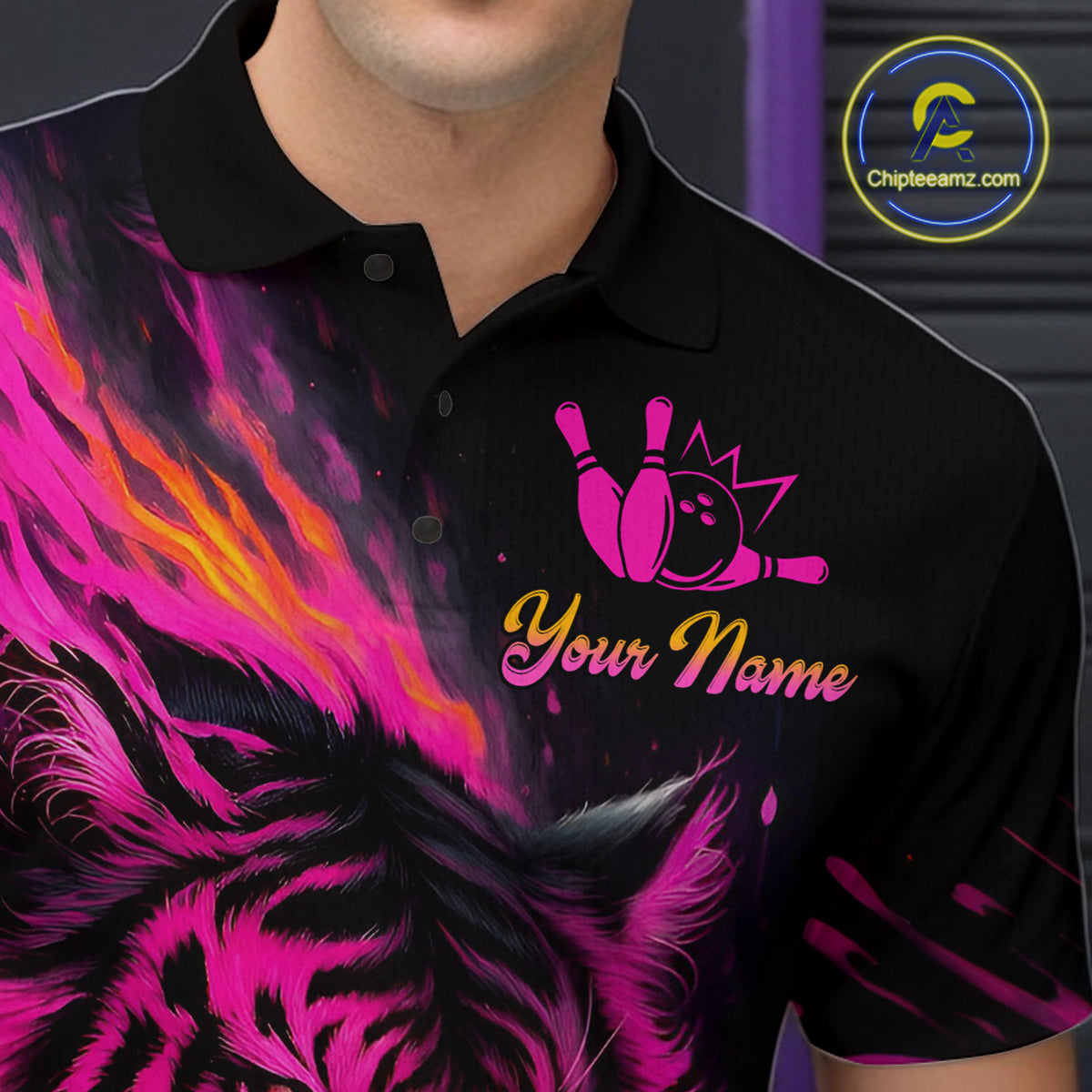 Pink Tiger Bowling Shirts for Men Women Team Bowling Polo & Quarter Zip Shirts MBL150