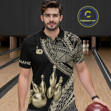 Load image into Gallery viewer, Black and Gold Tribal Pattern Bowling Jersey for Men Bowling Uniform Bowling Team Shirts HNT225