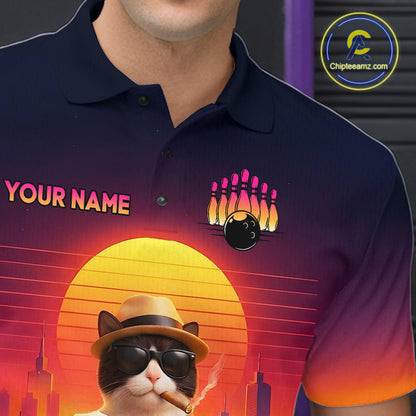 Beer Cat Funny Bowling Shirt for Men Retro Custom Cat with Beer Bowling Team Jersey HNT274