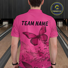 Load image into Gallery viewer, Pink Butterflies Bowling Shirts for Women Men Team Custom Bowling Polo and 1/4 Zip MBL121