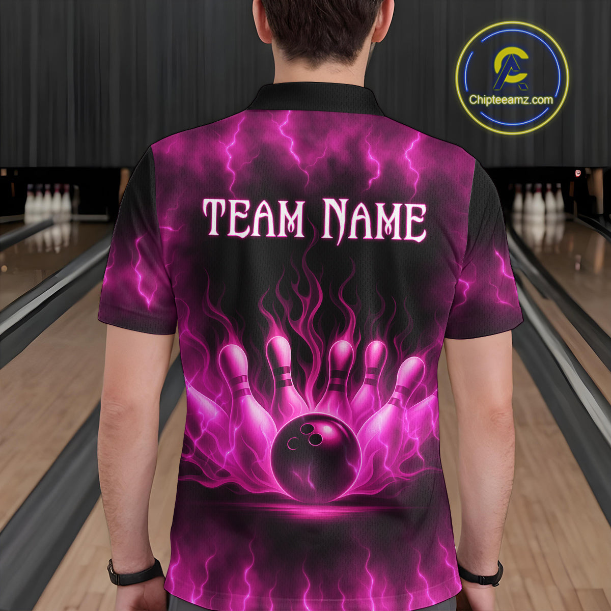 Custom Pink Flame Bowling Shirts for Women Men Team Bowling Polo and Quarter Zip MBL132