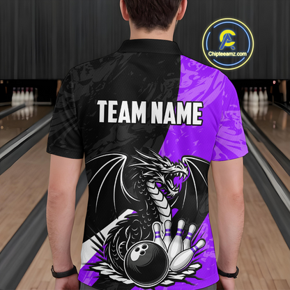 Custom Purple Dragon Bowling Men Shirts Bowling Uniform Polo & 1/4 Zip Bowling Team Jerseys HNT103