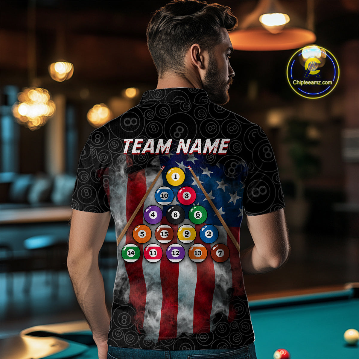 American Flag 8 Ball Billiard Shirts For Men Custom Pool Team Jerseys Polo & Quarter Zip TDM3966
