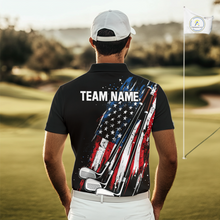 Load image into Gallery viewer, Black American Flag Golf Clubs Mens Golf polo shirts custom team name patriotic golf outfit for men NQS9871