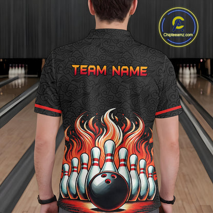 Flame Bowling Custom Men Bowling Shirt Polo & Quarter-Zip Bowling Team Jerseys HNT56