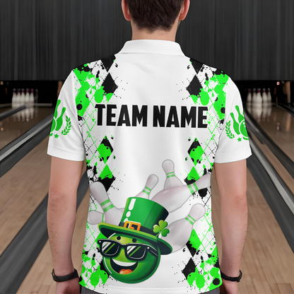 Custom Green Funny Bowling Shirt St Patrick Day Bowling Polo Team Jersey Unisex QZT620