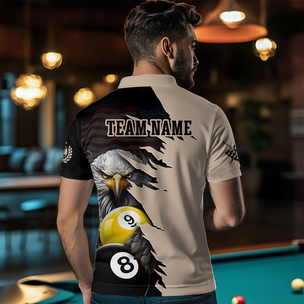 Personalized American Flag Eagle 8 & 9 Billiard Jersey for Men Billiard Shirt Polo & 1/4 Zip NNT38