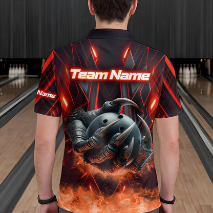 Red & Black Flame Dragon Bowling Shirt Polo Bowling Team League for Men Women Bowling Gifts QZT668