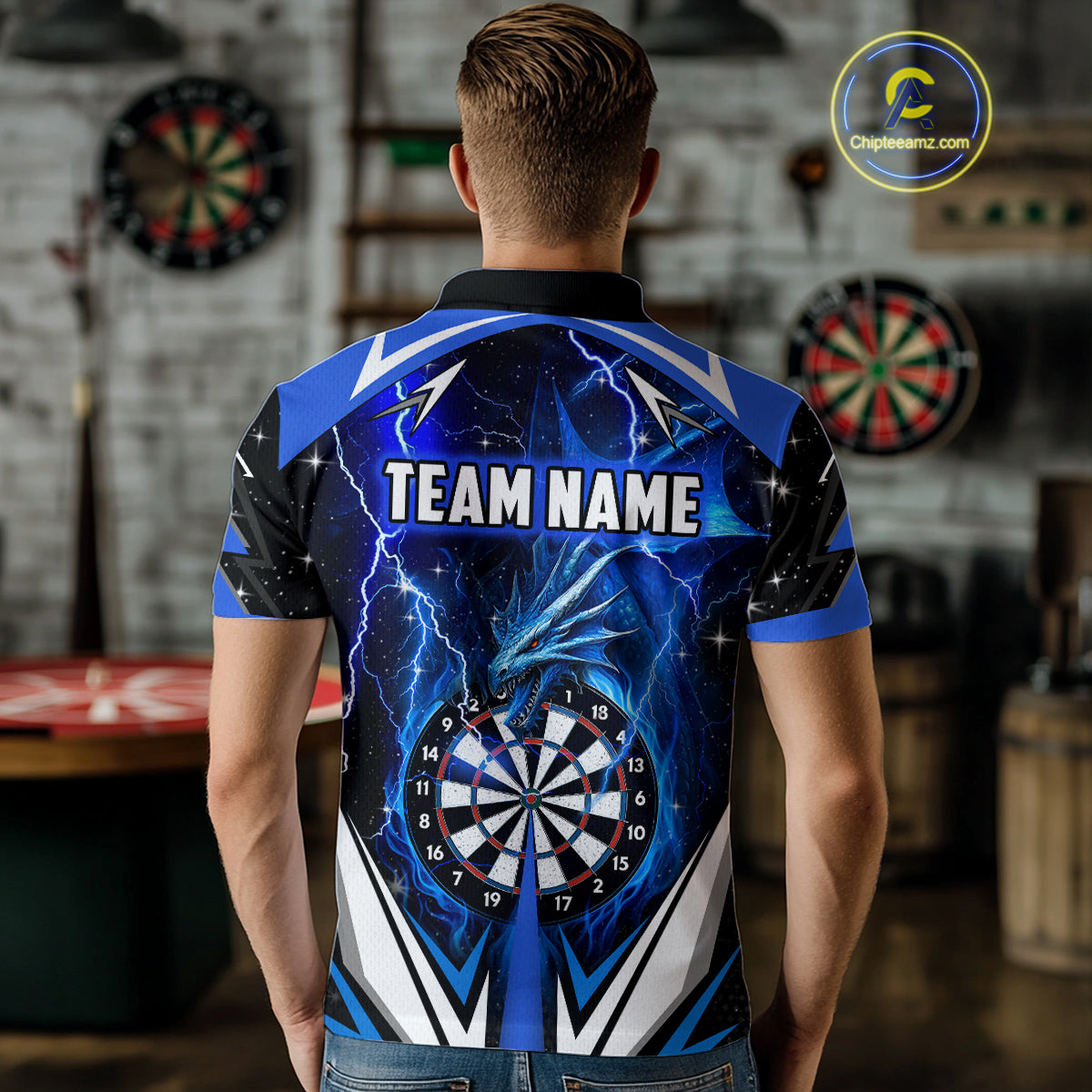 Blue Darts Jerseys Custom Thunder Lightning Dragon Dart Shirt Team Polo & Quarter Zip For Men TDM4314