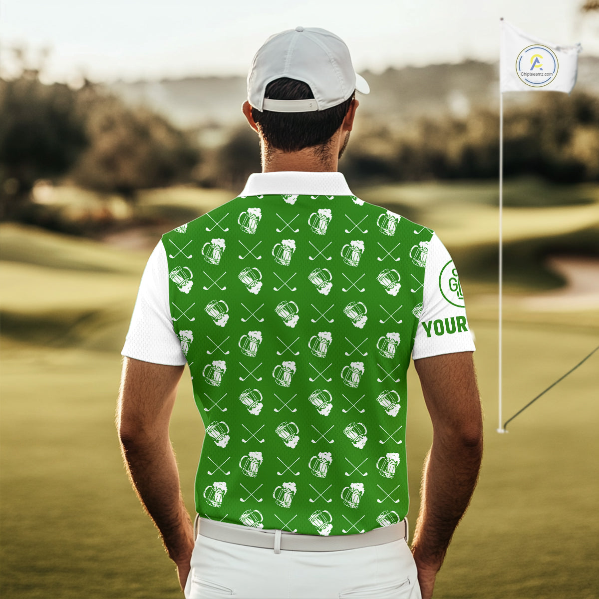 Green and white golf pattern Mens Golf polo shirts custom name golf beer outfit men golf clothes NQS9861
