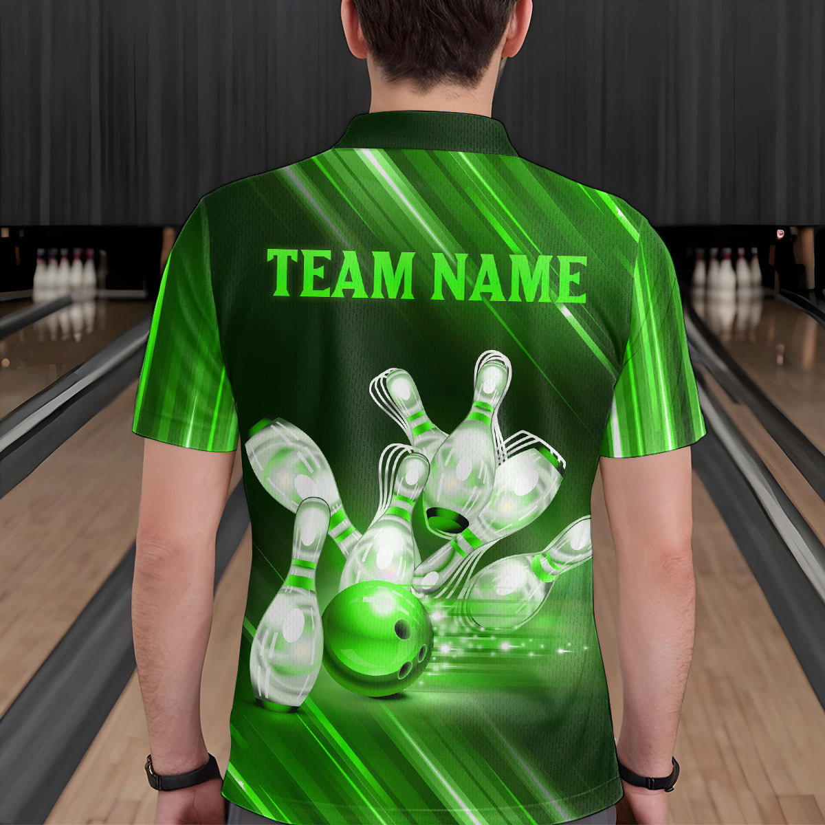 Custom Green Bowling Jersey for Men Bowling Team Shirts Bowling Uniform Polo & 1/4 Zip HNT162