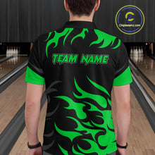 Load image into Gallery viewer, Black and Green Flame Bowling shirts for Men Custom team bowling jerseys, mens bowling apparel NQS10268