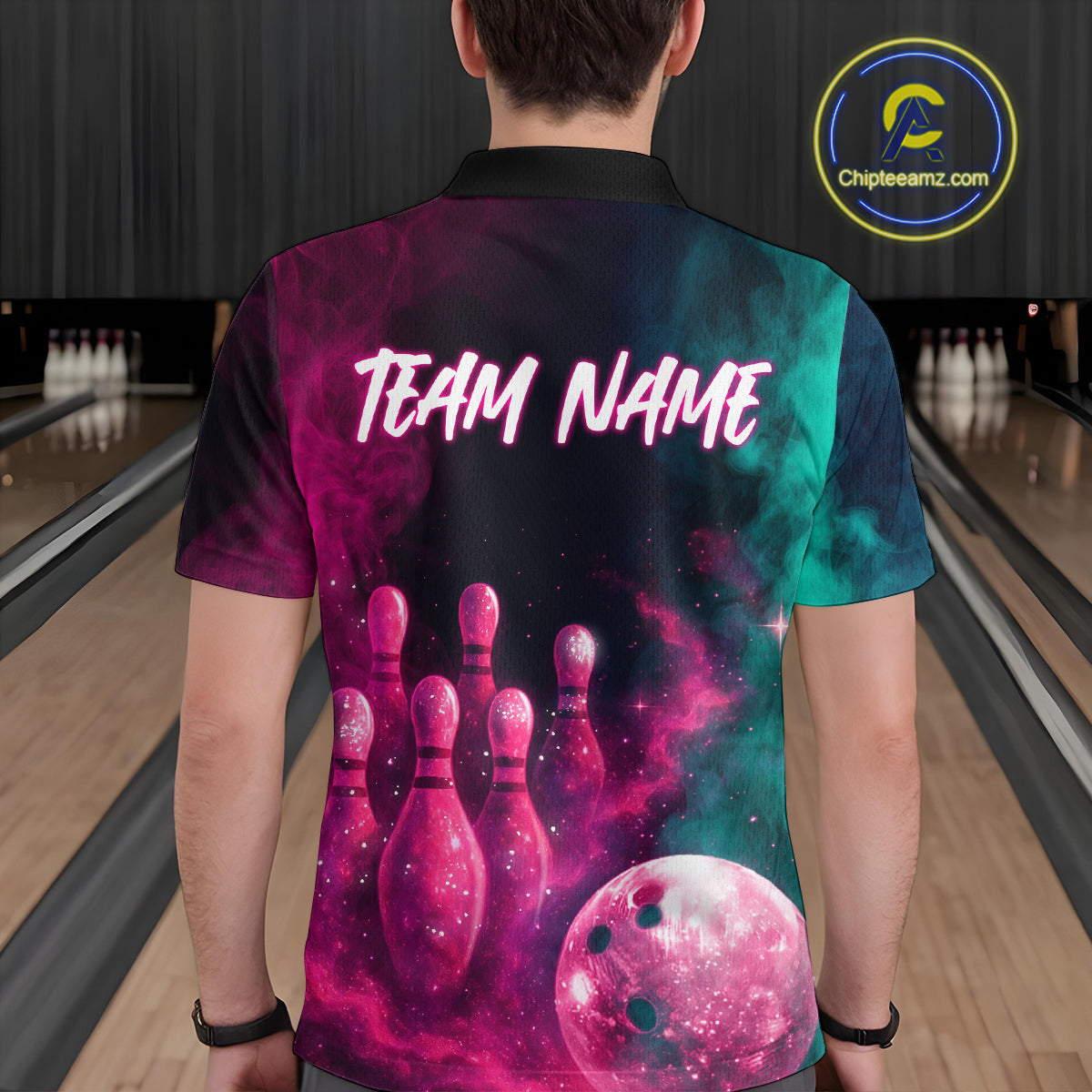Green and Pink Smoke Bowling Shirts for Women Men Team Bowling Polo & Quarter Zip MBL129