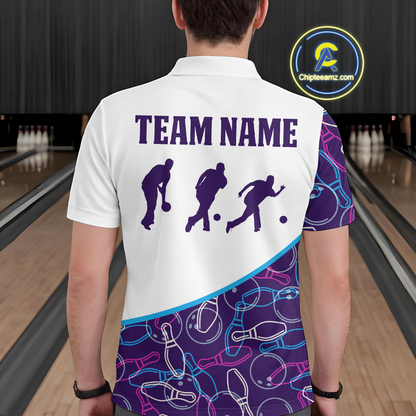 Blue Bowling Custom Men Bowling Shirt Polo & Quarter-Zip Bowling Team Jerseys HNT60