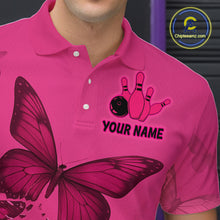 Load image into Gallery viewer, Pink Butterflies Bowling Shirts for Women Men Team Custom Bowling Polo and 1/4 Zip MBL121