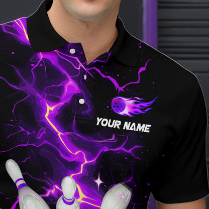 Black and Purple Lightning Bowling Shirts For Men Custom Bowling Team Uniform Bowlers Outfits NQS9597