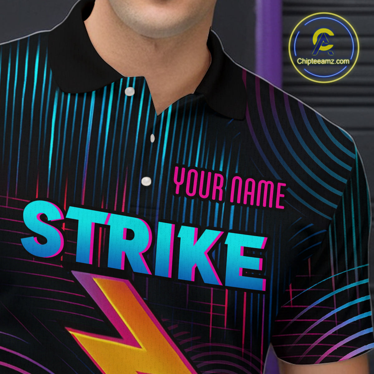 Bowling Shirt Strike Neon Lightning Custom Team Jersey for Men Graphic Bowling Uniform QZT727